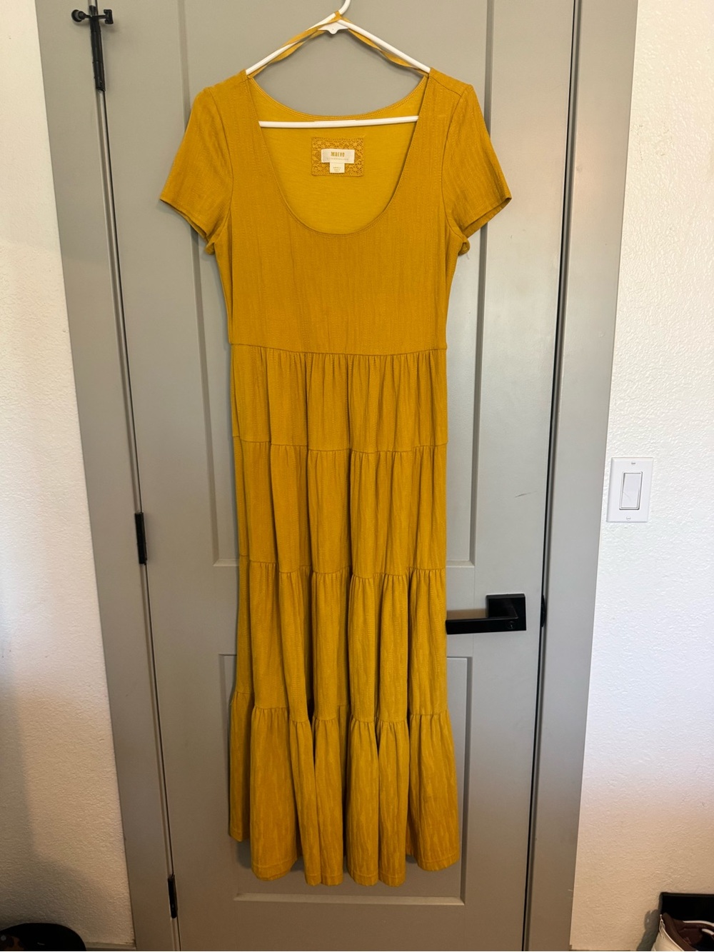 Scoop Neck Tiered Maxi Dress in Mustard